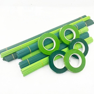 2号花杆绿胶带手工材料绿铁丝胶包手工玫瑰花杆花艺支杆花叶diy