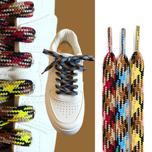 宽约9mm涤纶扁红色蓝色黄色混合斜点插色运动板鞋帆布鞋油画鞋带