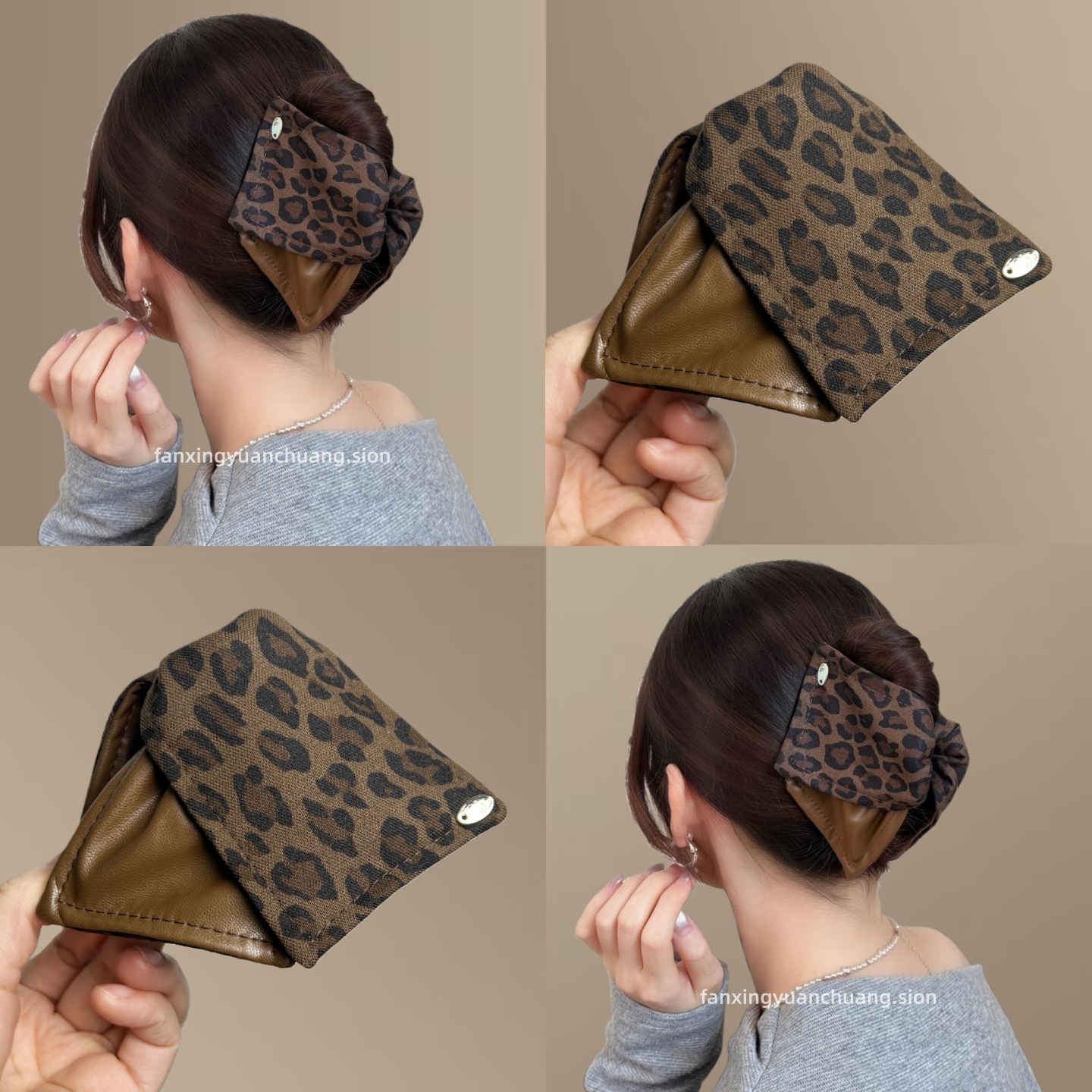 复古港风豹纹三角抓夹高级感