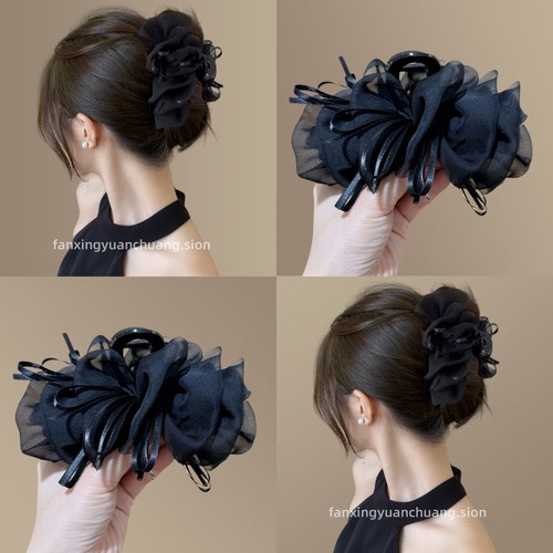 韩系高级感网纱云朵蝴蝶结抓夹