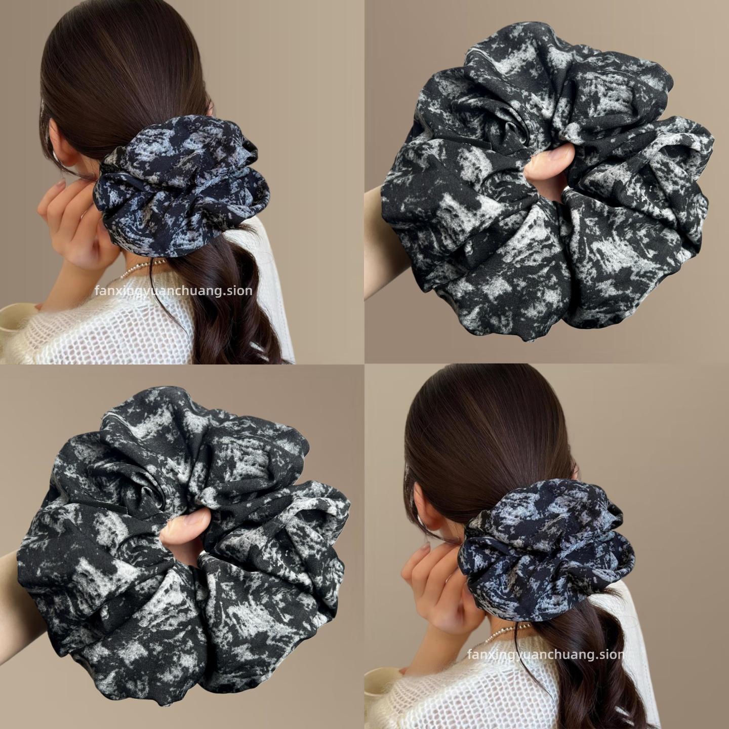 复古中式水墨晕染布艺大肠发圈