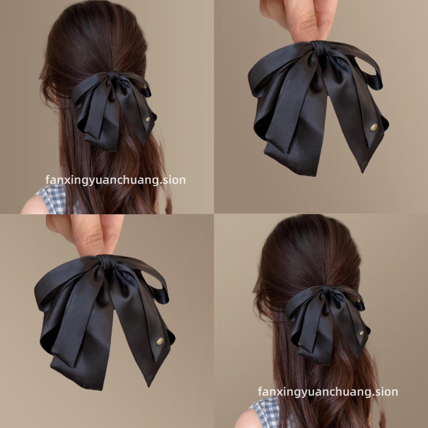 气质头饰蝴蝶结黑色缎面夹