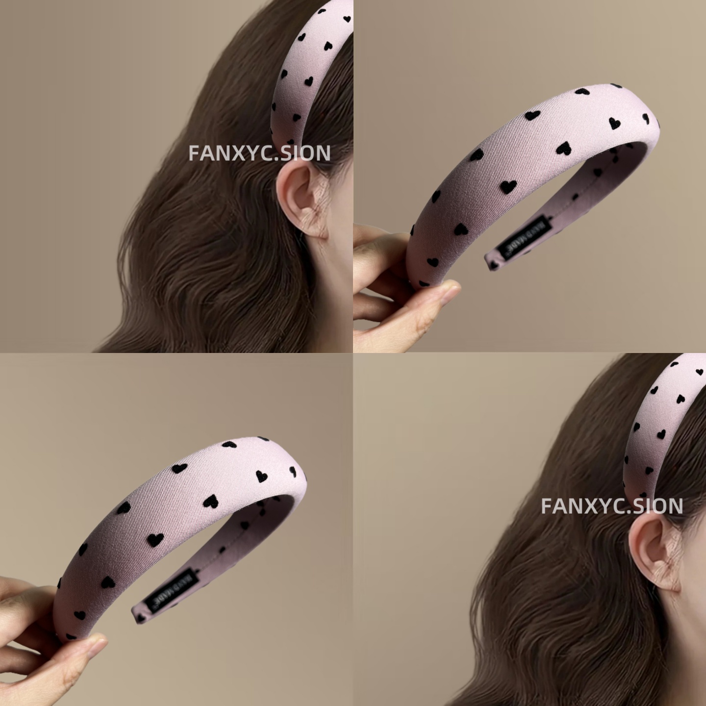 气质草莓粉~爱心印花头箍女海绵加厚高颅顶发卡时尚洋气旅行头箍