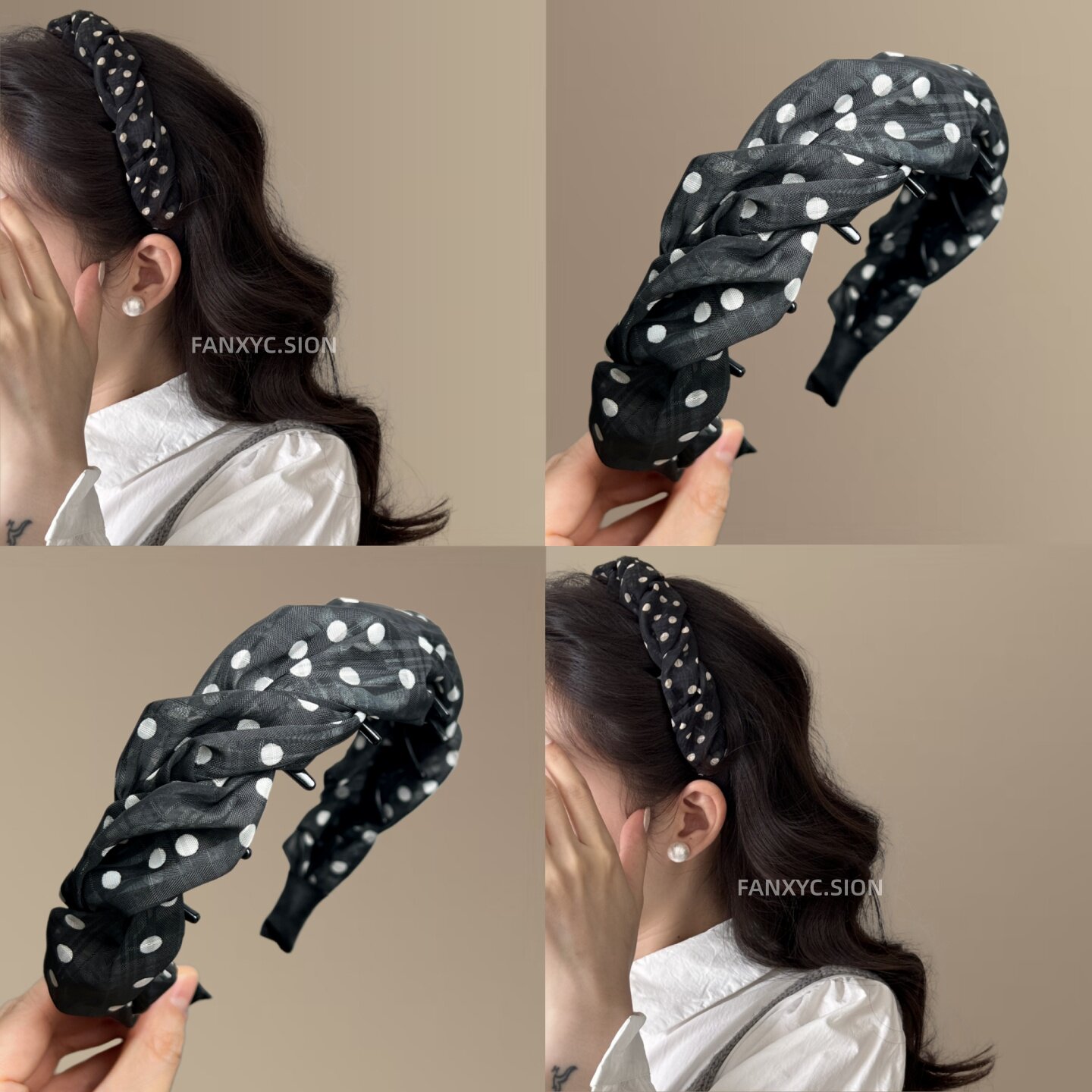 韩版波点网纱麻花发箍高颅顶头箍