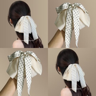 【品月】超仙氛围感飘带马尾夹时尚波点发夹慵懒风抓夹旅行发卡
