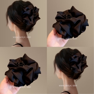 抓夹女高级感蝴蝶结后脑勺鲨鱼夹 发量多大号发夹袖 气质泡泡袖