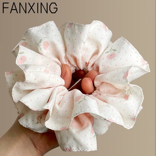 韩版AB面双拼波点花朵束腰发圈