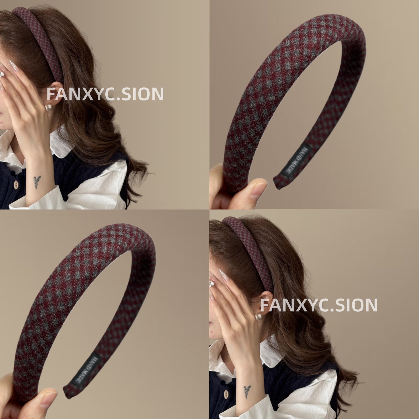 早秋复古格纹布艺海绵发箍