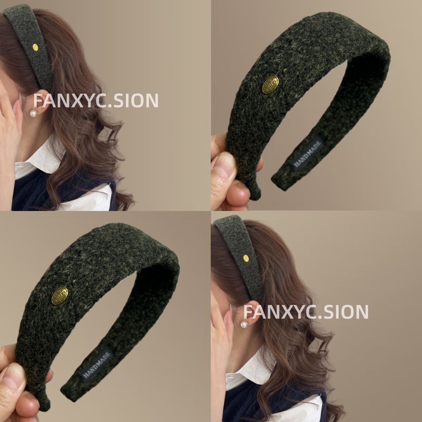 韩国宽版秋冬金标字母毛绒发箍