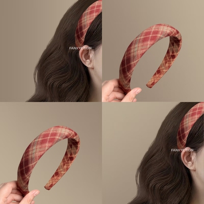 韩版秋冬复古格纹海绵发箍