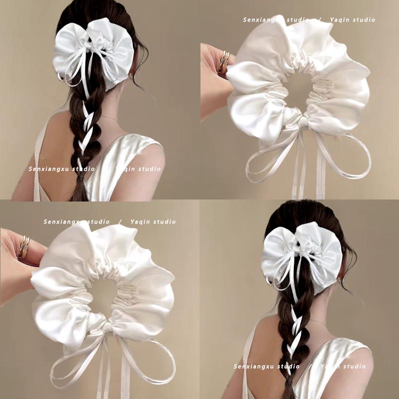 气质出众~亮色缎面飘带蝴蝶结头绳！简约大肠发圈女旅行发卡头花