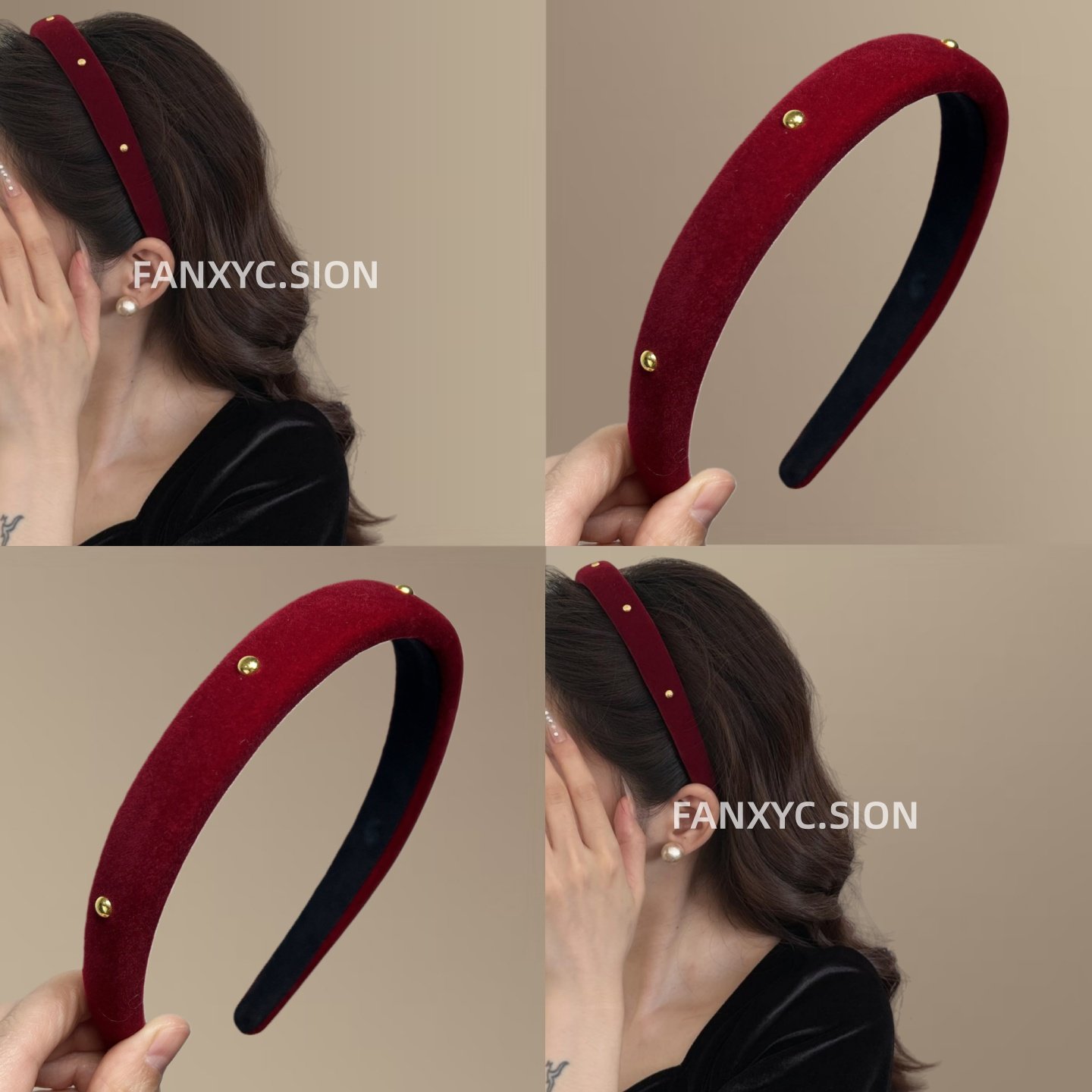 【勃艮第红】秋冬星星红色丝绒高颅顶发箍秋冬日常宽头箍旅行发卡