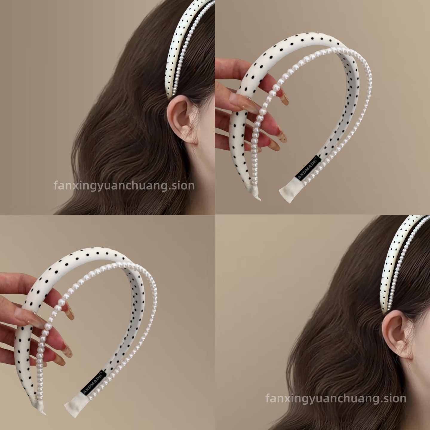 新款女波点黑白色珍珠发箍