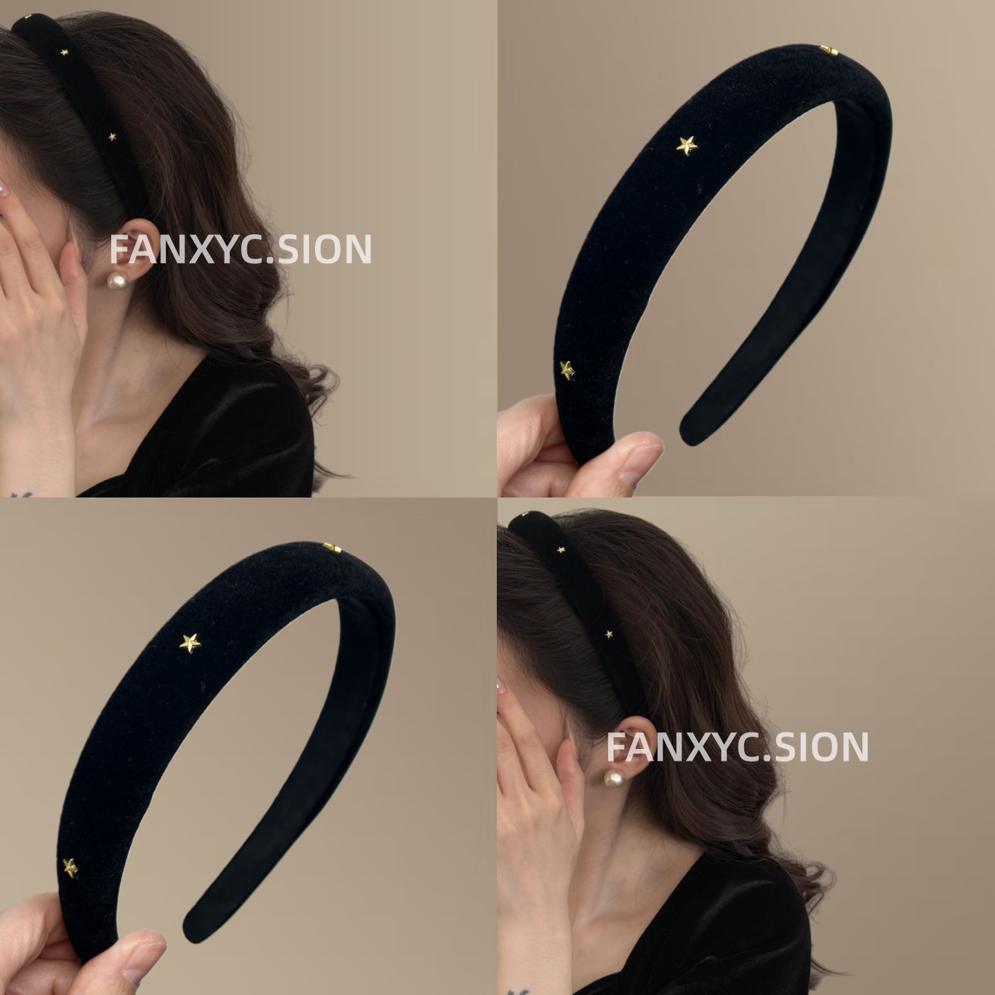 秋冬星黑色丝绒高颅顶发箍