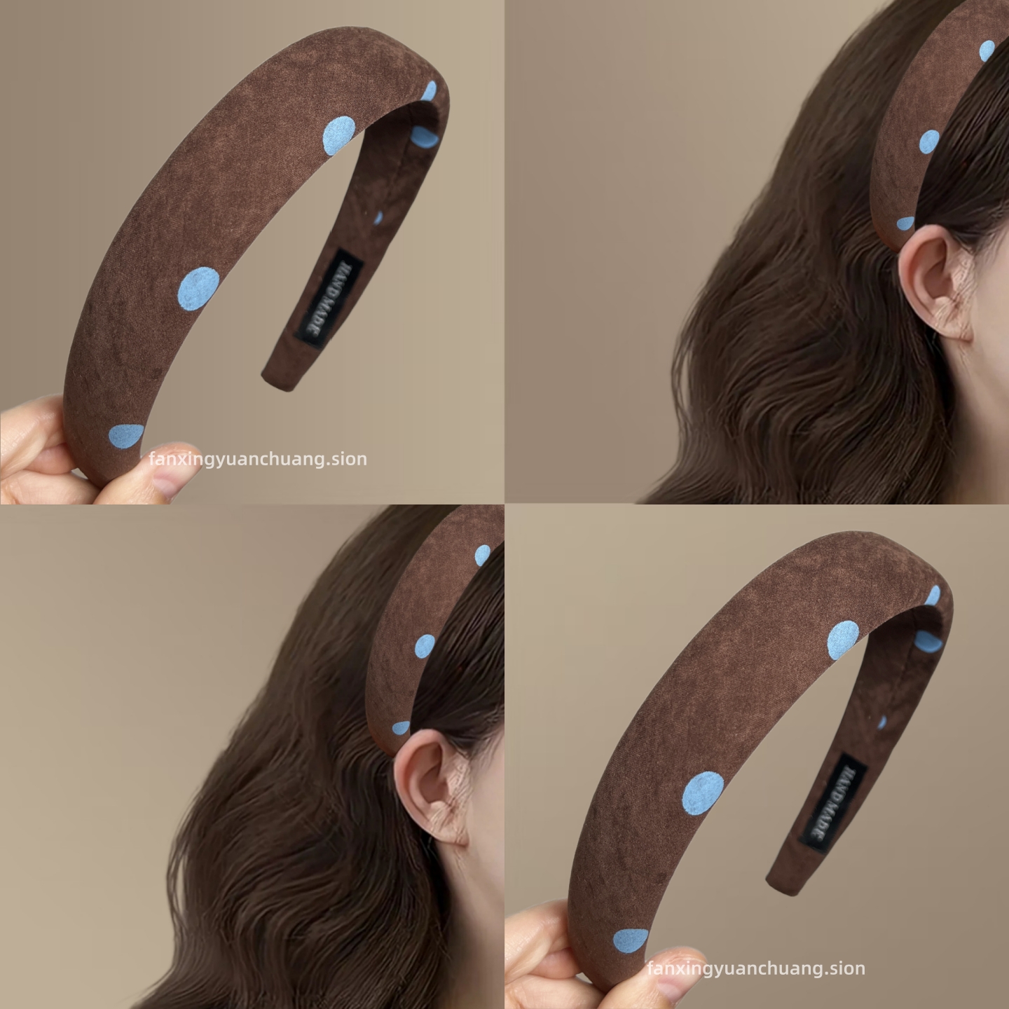 复古气质蓝色波点发箍高颅顶头箍