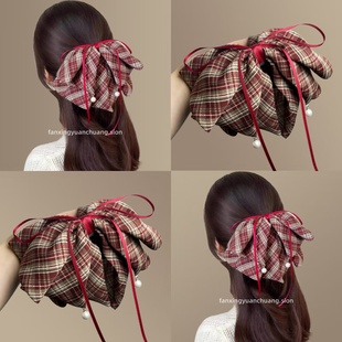 【休憩浪漫】学院风格纹蝴蝶结马尾夹美拉德抓夹半扎发夹旅行发卡