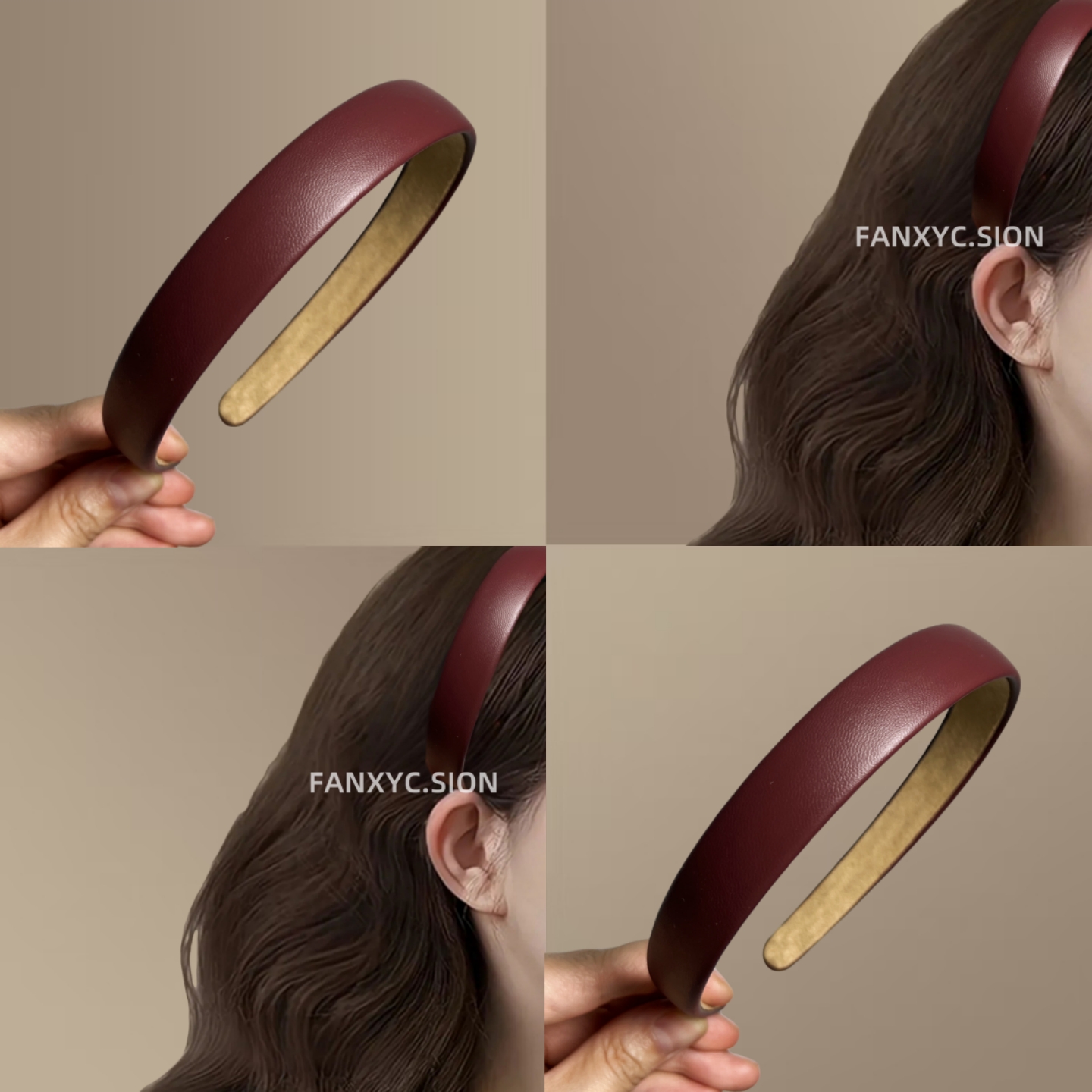 梅尔诺酒红复古皮质发箍