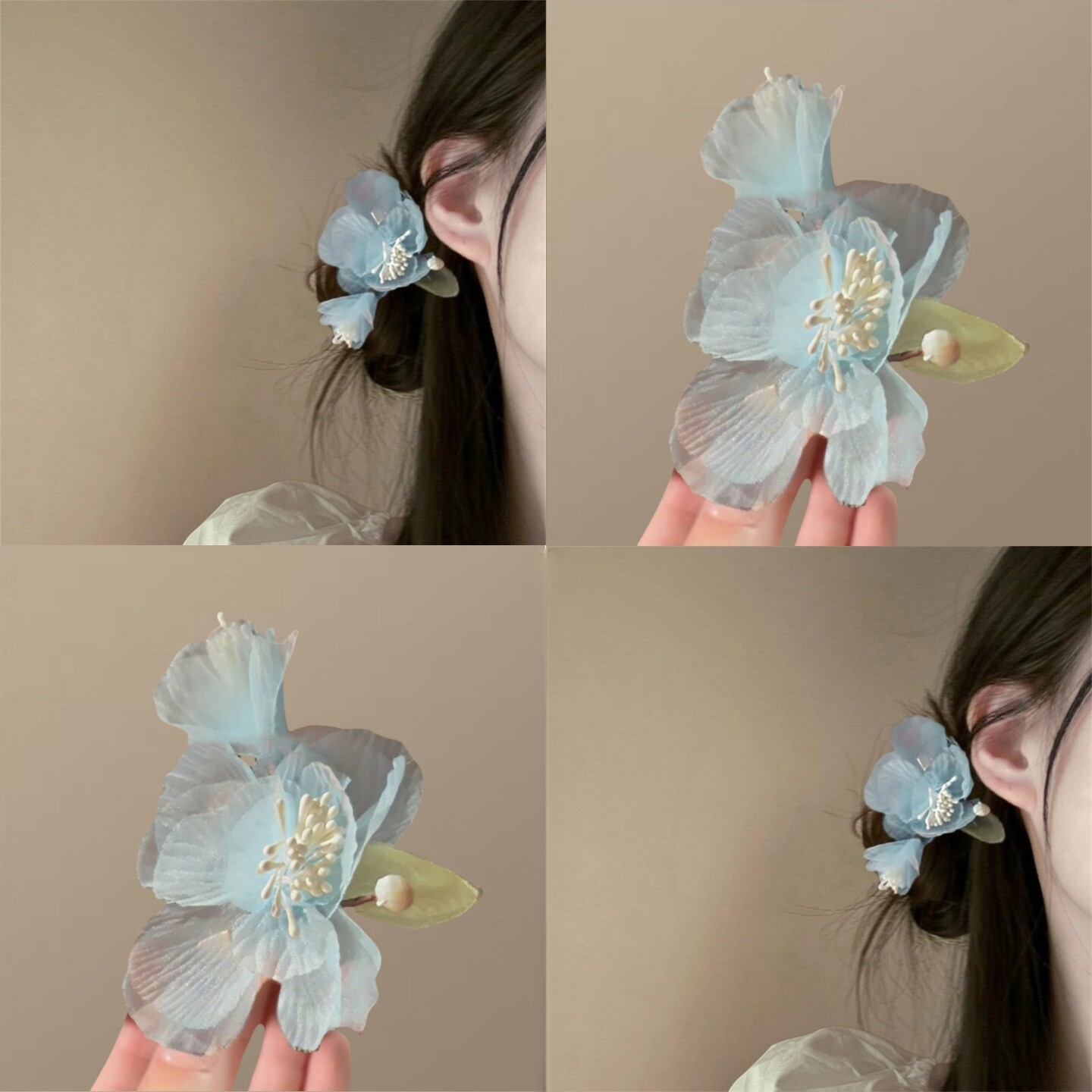 时尚蓝色绢纱花朵发夹