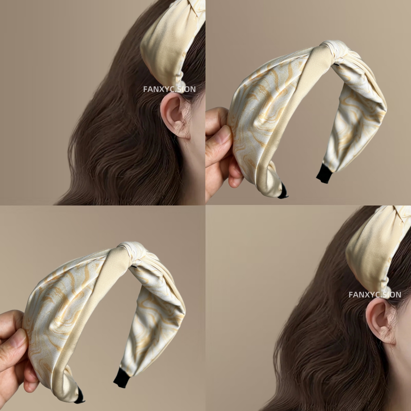 韩版缎面蝴蝶结印染发箍2025新款美拉德气质高级感交叉头箍女头饰