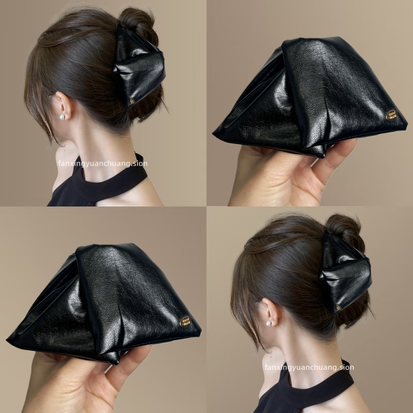 时尚金标皮质三角抓夹女高