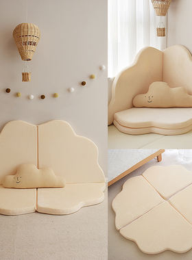 北欧ins花瓣海绵爬行垫子加厚多功能可折叠防滑床围儿童玩具护栏