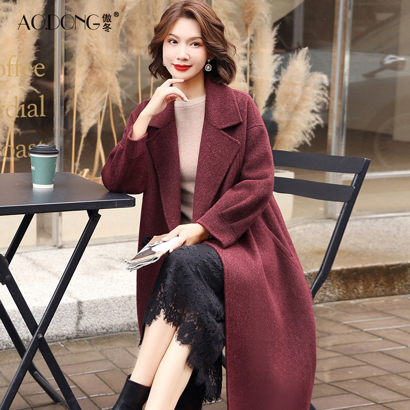 高级感双面绒大衣女中长款宽松韩版过膝妈妈羊毛呢气质外套秋冬