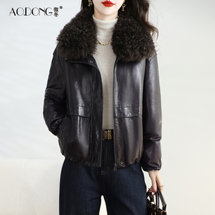 真皮皮衣女短款高级感绵羊皮羽绒服小个子羊毛领保暖休闲外套冬季