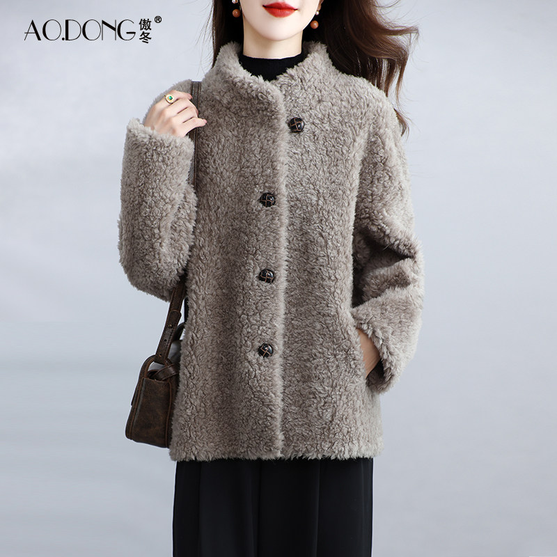 海宁颗粒绒皮草外套女短款羊剪绒立领加厚保暖休闲羊羔毛大衣冬季,女装/女士精品,皮草,淘宝优惠券,粉丝福利购,淘宝优惠卷