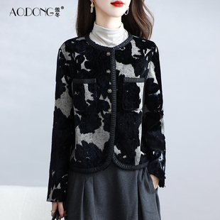 2025新款高端小香风外套女短款开衫长袖流行割绒小个子复古秋冬