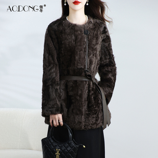 2025新款海宁高端小湖羊皮毛一体皮草女羊羔毛毛毛柔软中长款外套