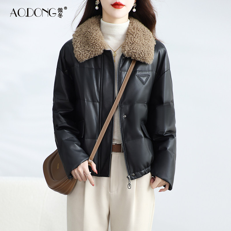 海宁真皮皮衣女短款高级感绵羊皮羽绒服小个子羊毛领保暖外套冬季