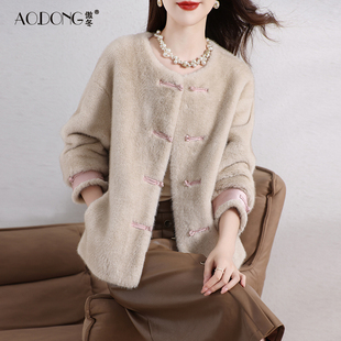 大衣冬季 甜美金貂绒新中式 海宁仿水貂毛环保皮草外套女短款 新款