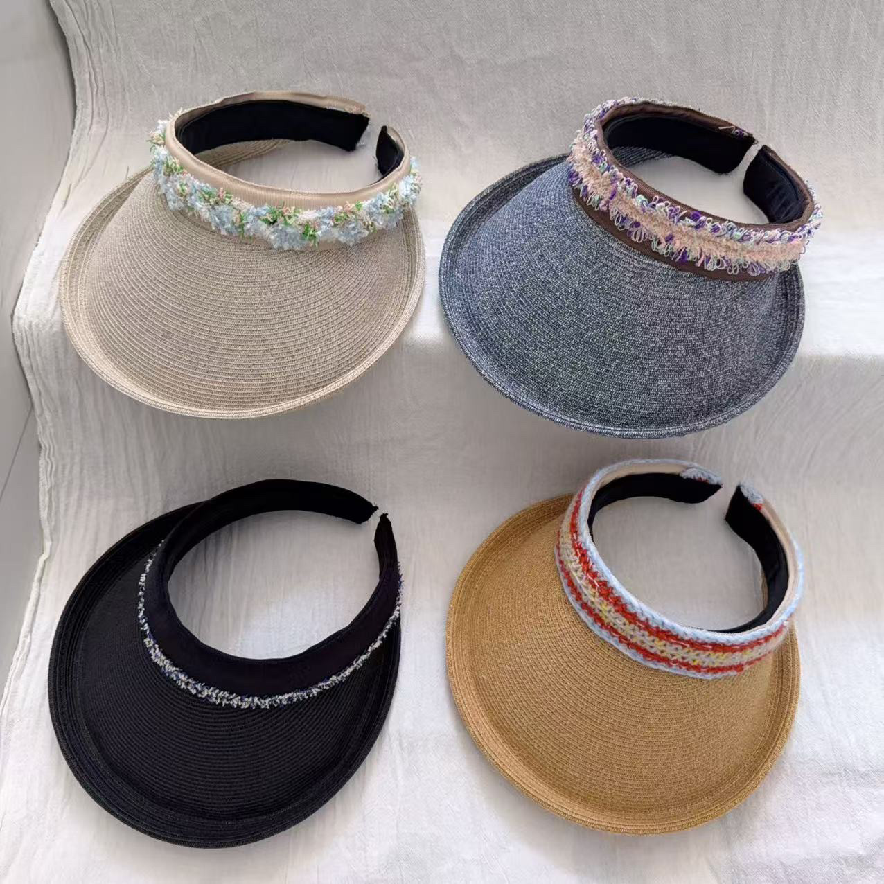 无顶2025新款拉菲草空顶帽女夏季户外出游防晒太阳帽遮阳帽凉帽