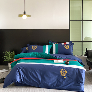 英伦学院风全棉四件套简约男生床单被套大学生宿舍床上纯棉三件套