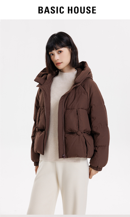 Basic House/百家好韩版短款连帽时尚休闲百搭羽绒服B0183B51682