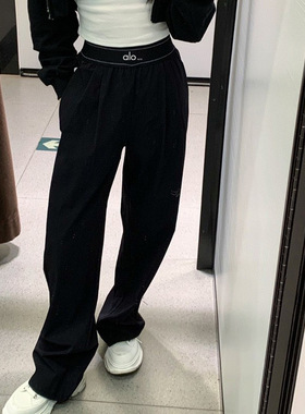 新款al0sco瑜伽裤腿标美式休闲运动风梭织阔腿裤织带高腰长裤显瘦