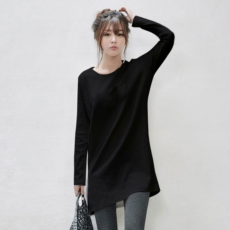 白色宽松长袖女t恤新款大码内搭打底衫韩版ins圆领百搭中长款上衣