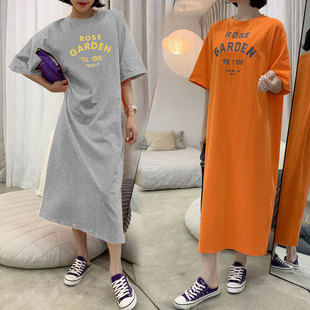 睡衣女夏季短袖家居服女士棉质宽松大码睡裙韩版可外穿薄款长裙子