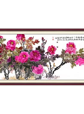 现代中式风沙发玄关牡丹装饰画芯
