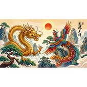 中式 龙凤呈祥装 饰画二龙戏珠壁画卧室无框画自粘贴画