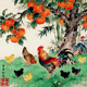 中式 事事如意自粘贴画柿子公鸡画花鸟客厅餐厅玄关装 饰画