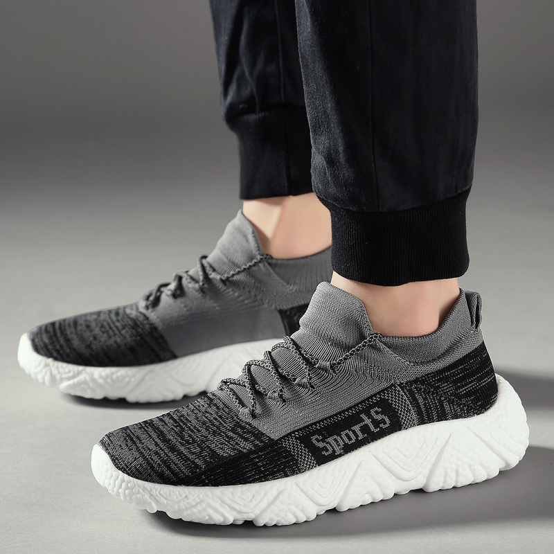 秋季男鞋透气踩屎感超软轻便真爆米花运动休闲鞋外贸袜子鞋慢跑鞋