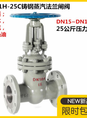 铸钢法兰闸阀Z41H-25 DN100铸钢蒸汽导热油锅炉碳钢明杆闸阀DN150