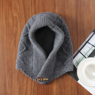 重磅韩国新款牛角扣巴拉克拉法帽百搭围巾羊绒针织帽女防寒加厚冬