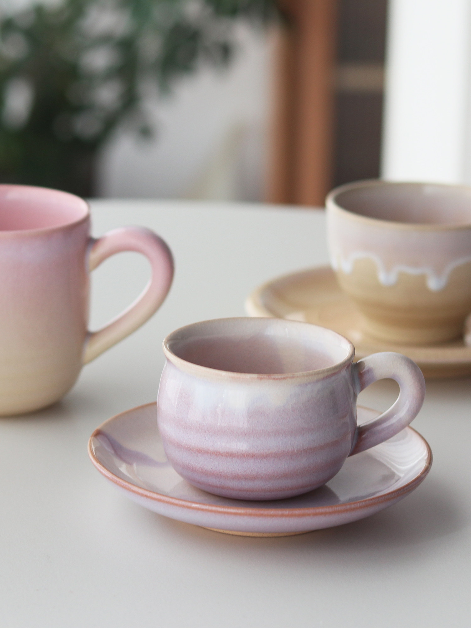 日本萩烧紫色冰裂纹咖啡杯