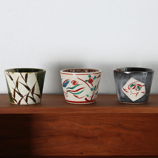 日本进口藏珍窑吴须赤绘猪口杯手握复古咖啡杯日式茶杯开片水杯