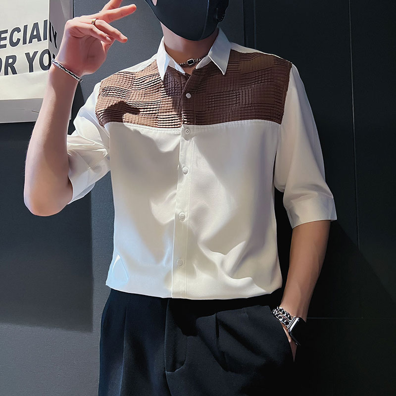 C249-P58控89夏季男时尚短袖衬衫潮流男小伙衬衣白4,男装T恤,电商A346