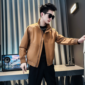 J267-P98控145 春装新款社会小伙店主风潮男夹克外套 紫咖1图片