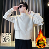 W208R-P78控108冬季小伙圆领拉链加绒加厚卫衣男店主风卫衣黑1，男装卫衣，电商A346