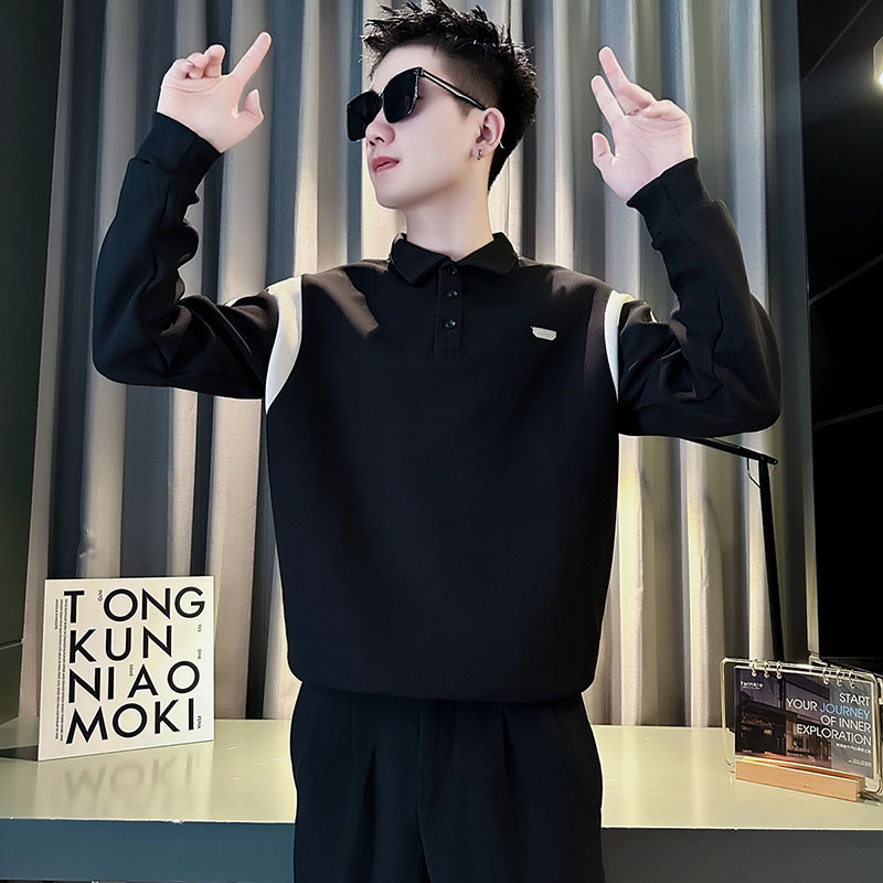 W209-P68控98秋季社会小伙翻领卫衣男店主风卫衣黑1,男装卫衣,电商A346